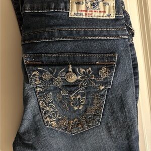 True Religion Dark Blue Embroidered Skinny Jeans